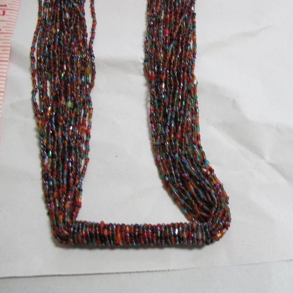 Seed Bead Lariat Necklace with tassel ends – dark red